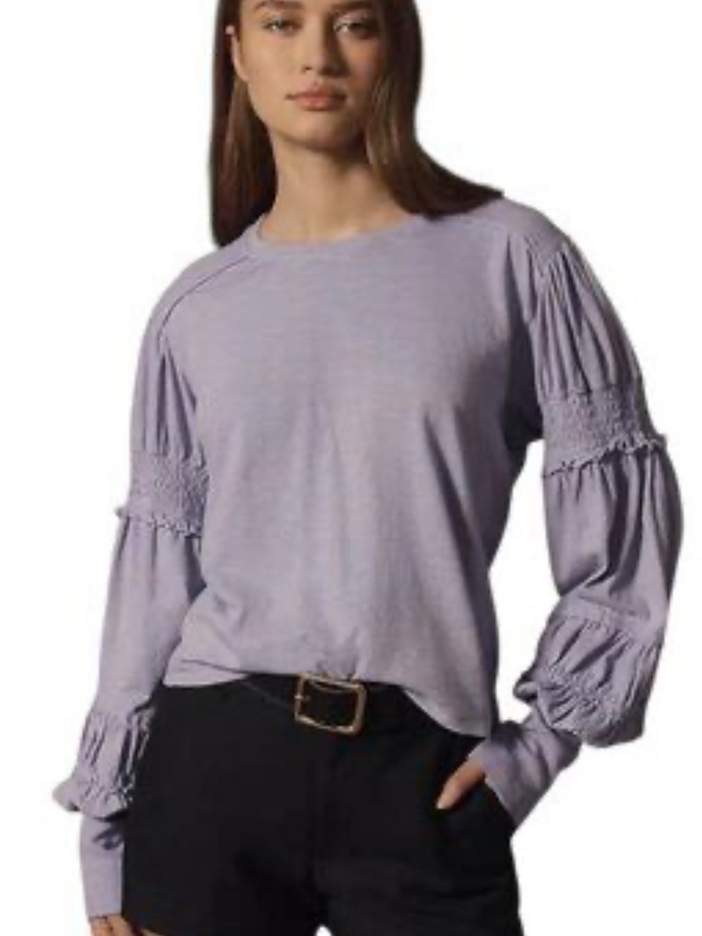 Pilcro Anthropologie NWT Lavender Purple Top Tiered Smocked Long Sleeves Small S